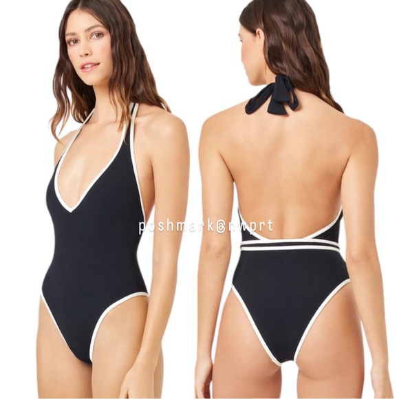 NWT 💯 L*Space Caicos One Piece Belted Halter Swimsuit Swimwear Black White XS - Picture 13 of 14